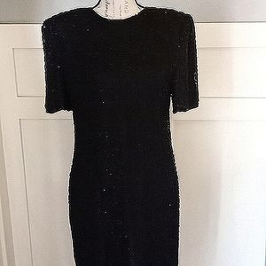 Vintage Laurence Kazar New York Vintage Silk Black Beaded Formal Dress Sz  PL